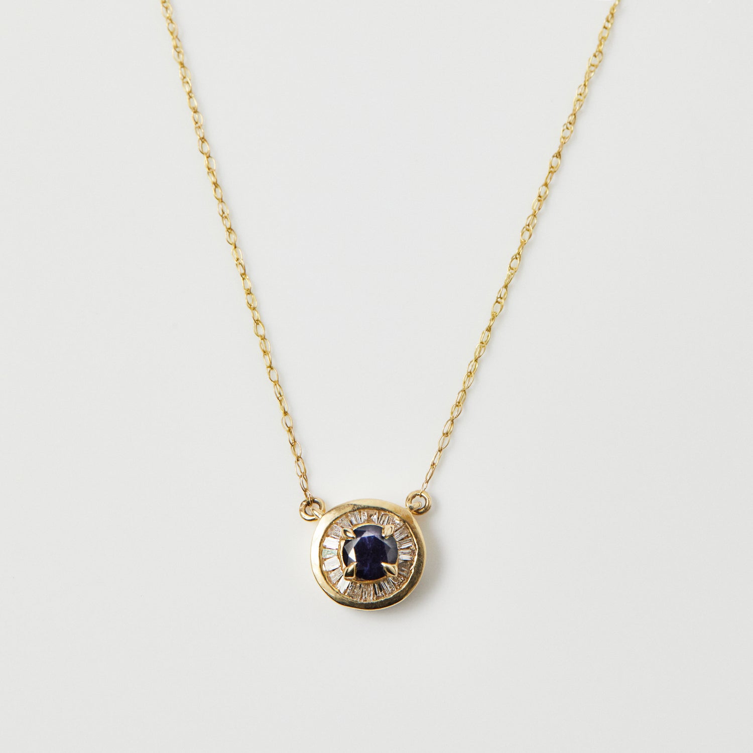 Evil Eye in Sapphire & Baguette Diamond Necklace In 9k Solid Gold - Necklace - Carrie Elizabeth
