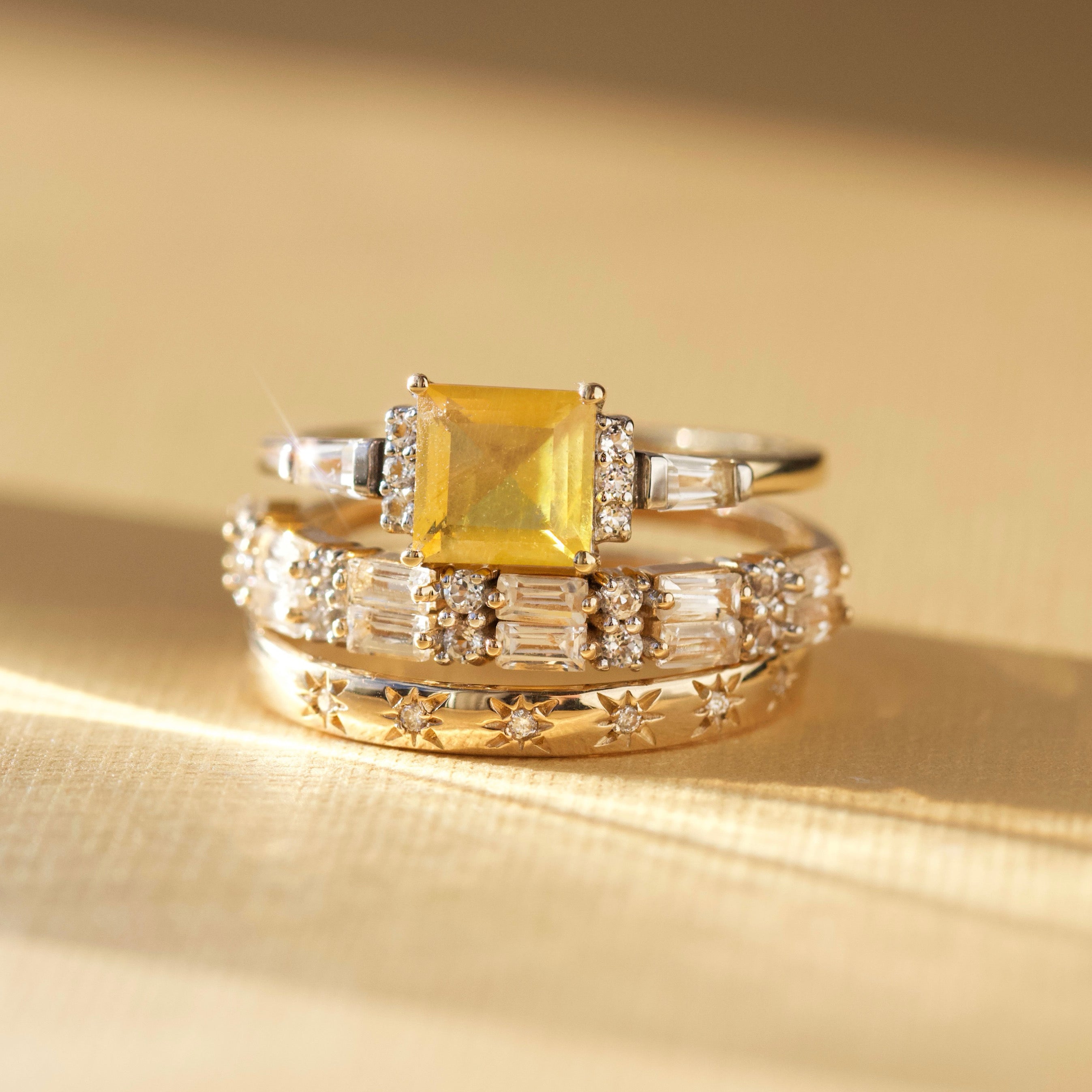 carrie elizabeth white topaz baguette solid gold ring 