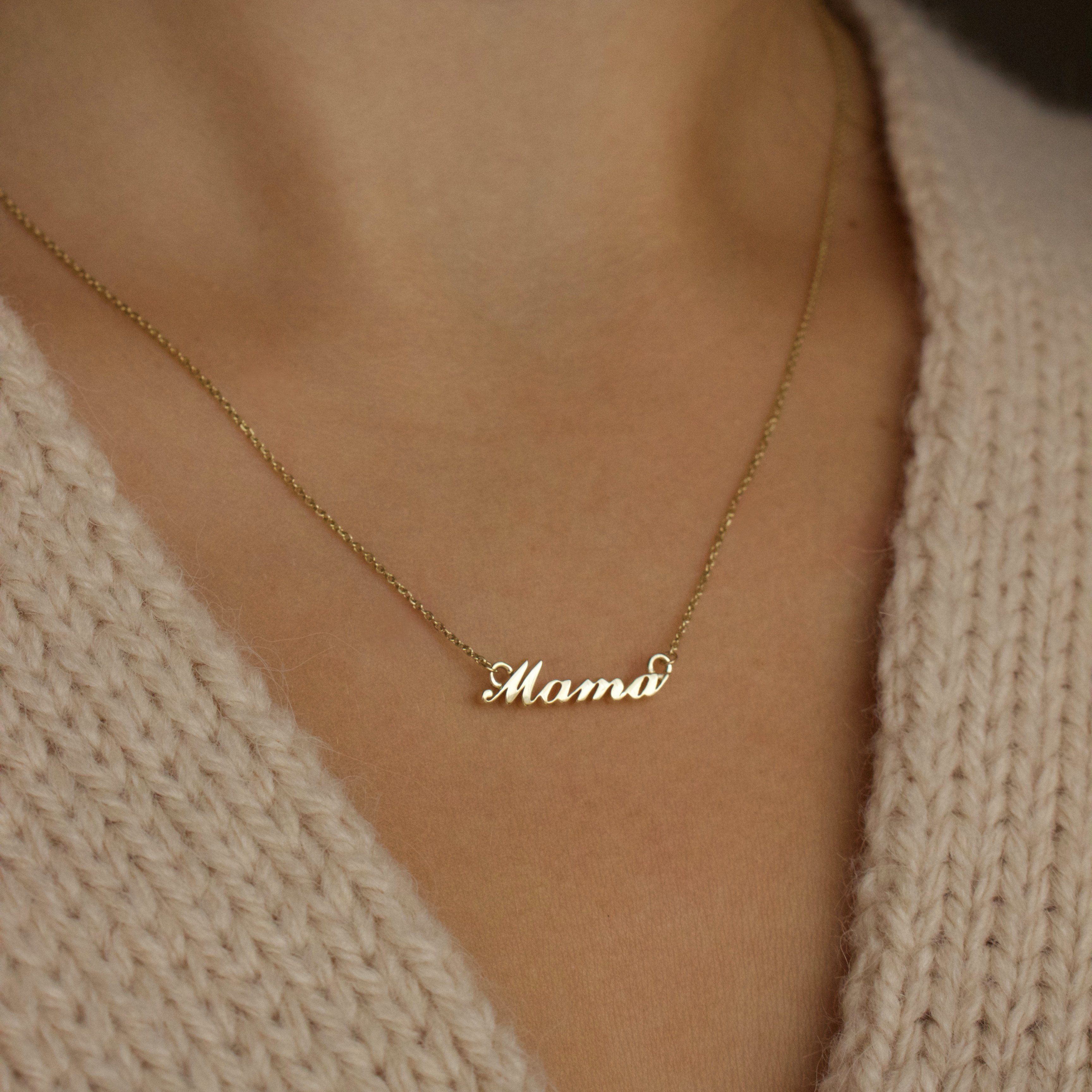 The Mama in Gold Script Necklace – Love You More Designs