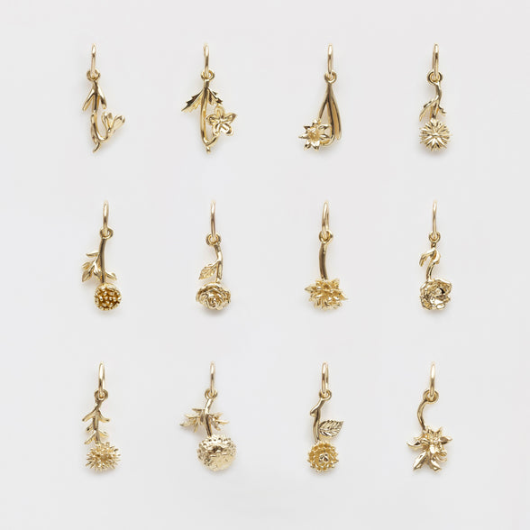 Carrie elizabeth birth flower charms 9k solid gold