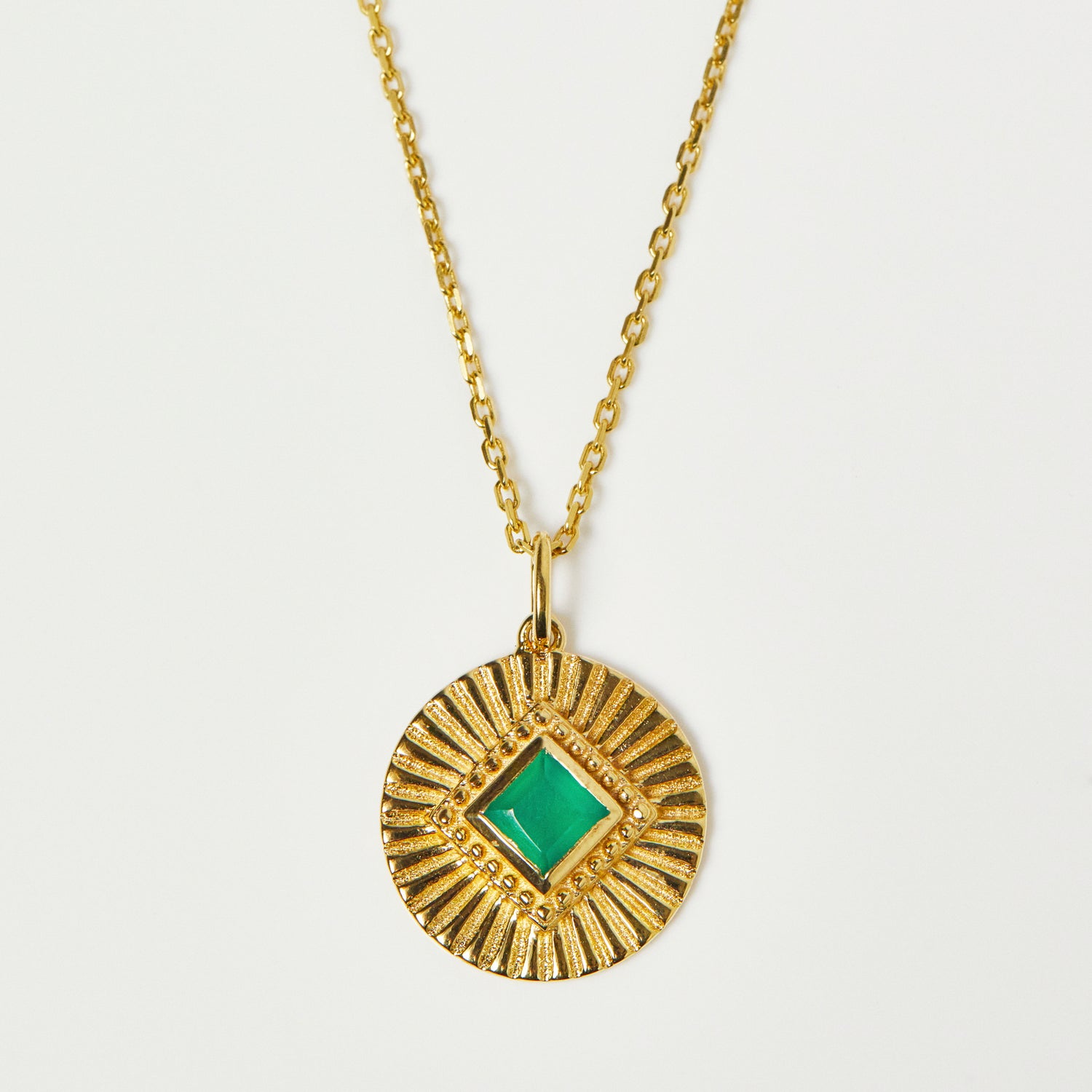 Green Onyx Sunray Coin Pendant In Gold Vermeil - Necklace - Carrie Elizabeth