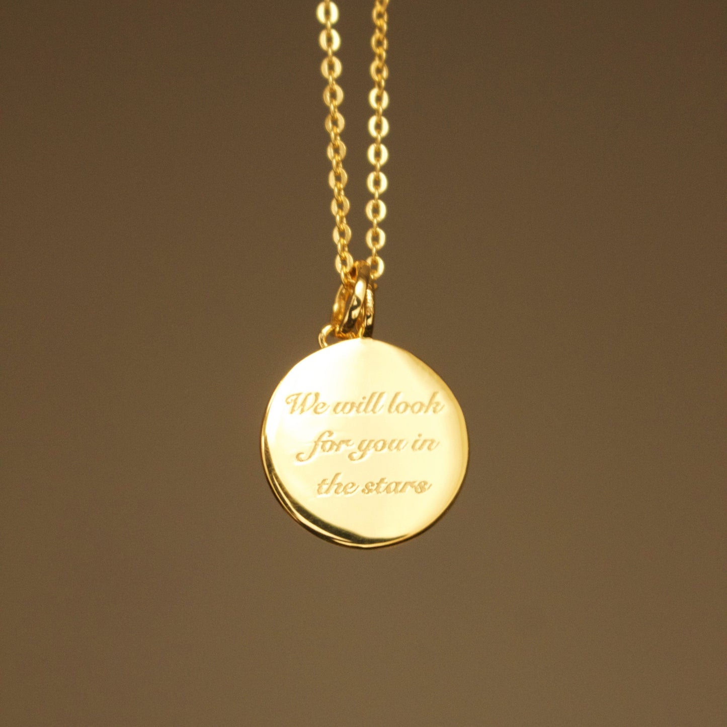 14k Gold Plated "We will look for you in the stars" Coin Necklace with Crescent Moon Charm Necklace Pink City 