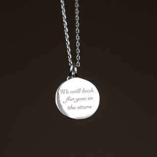 Sterling Silver "We will look for you in the stars" Coin Necklace with Crescent Moon Charm Necklace Pink City 