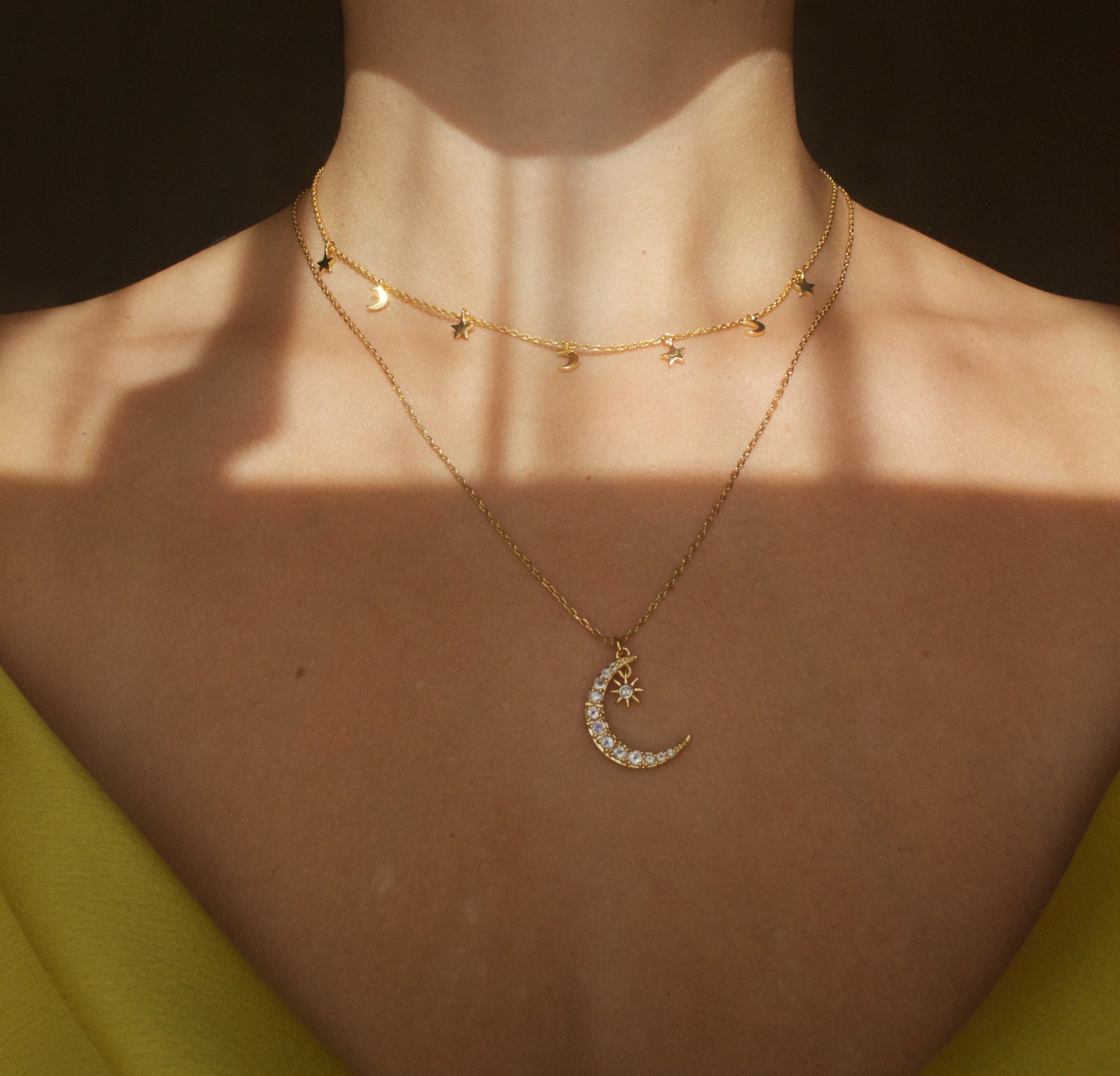 Rainbow Crescent Moon Necklace - Nuha Jewelers