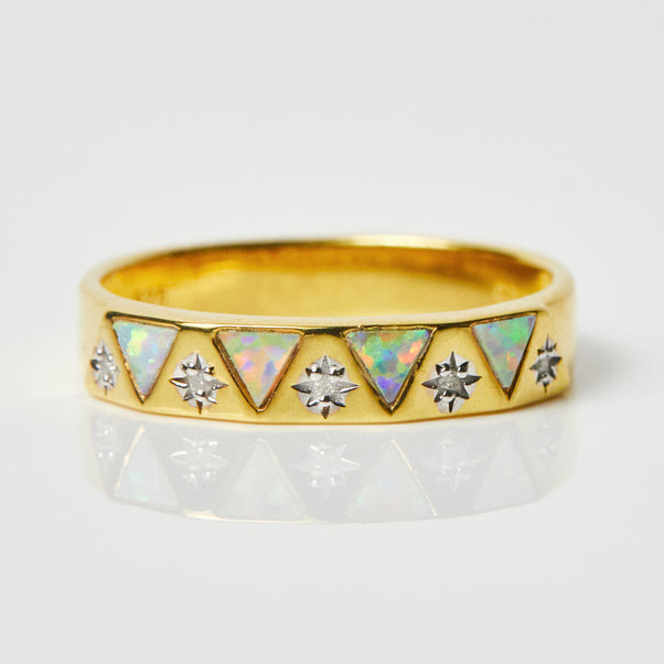 Izar Opal & Diamond Band In Gold Vermeil - Ring - Carrie Elizabeth