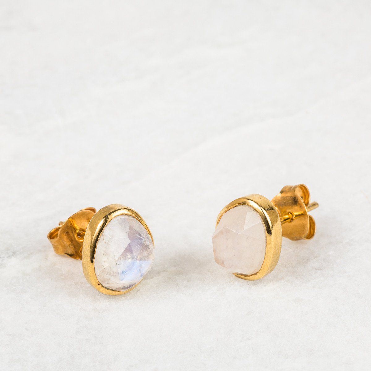14k Gold Vermeil Simple Earrings in Moonstone  Best Seller, bride, Bridesmaid, earrings, Gold, metal-14k-yellow-gold, Moonstone, Organic, Semi Precious, Studs, under-80
