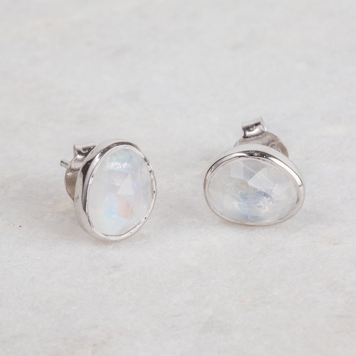Sterling Silver Simple Stone Earrings in Moonstone  Best Seller, bride, earrings, Moonstone, Organic, Semi Precious, Silver, Studs, under-80