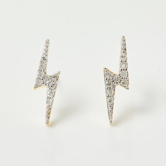 Lightning Bolt Diamond Stud Earrings In Gold Vermeil - Earrings - Carrie Elizabeth