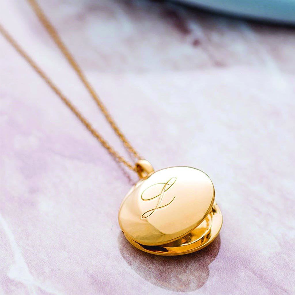 14k Gold Vermeil Engraved Initial Locket Necklace with Diamond Detail 150.00 100k10, 18", Best Seller, Diamond, Gold, Initial, Lockets, Meaningful, Metal, necklace, Necklaces, over-80, Personal, Valentines