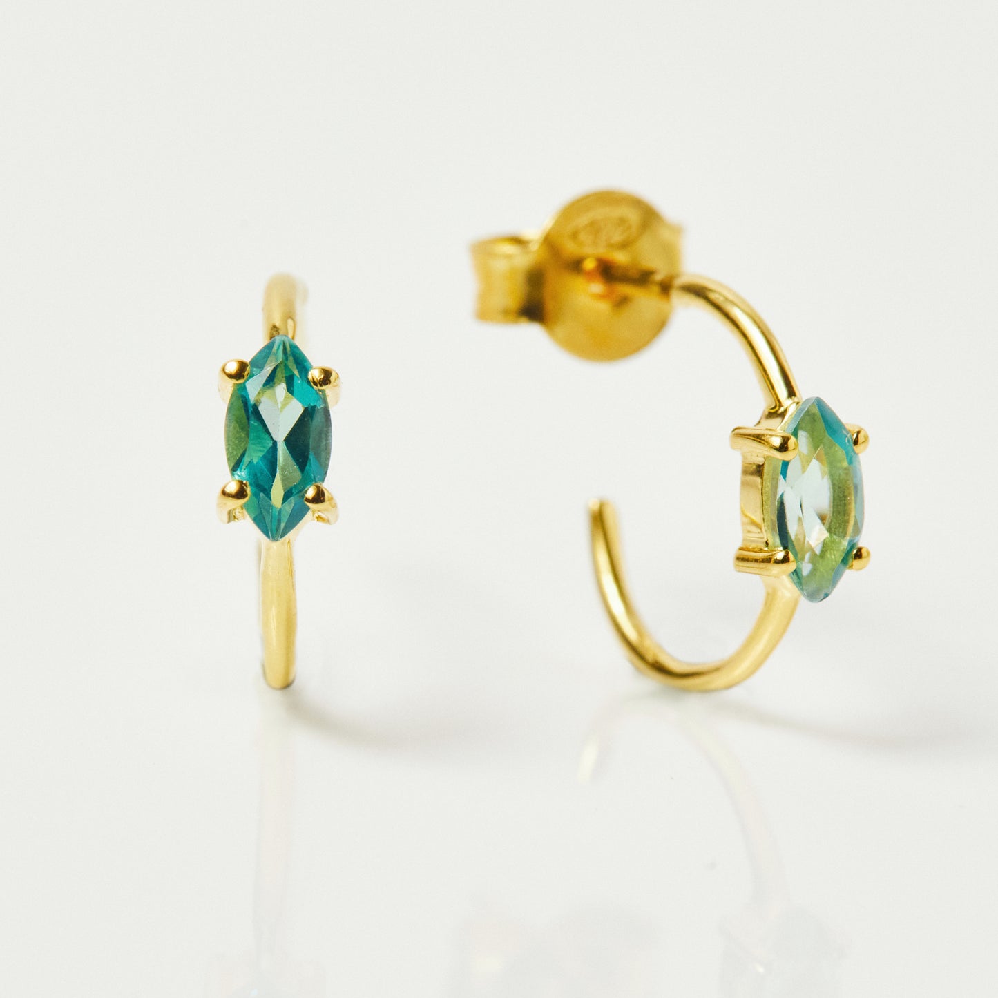 Marquise Shape Fern Green Topaz Claw Set Hoops In Gold Vermeil - Earrings - Carrie Elizabeth