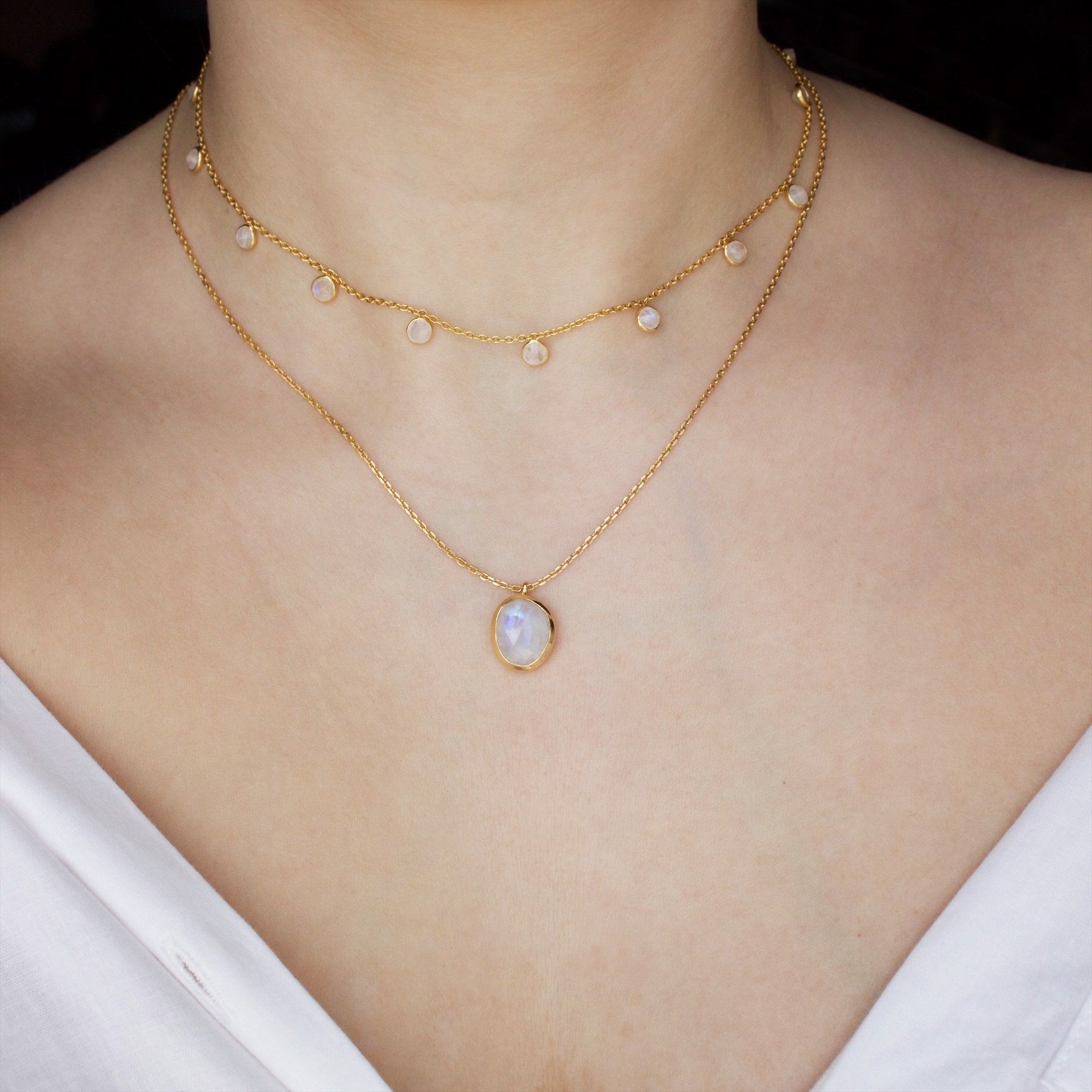 Semi Precious Moonstone Pendant In Gold Vermeil Necklace Malya 
