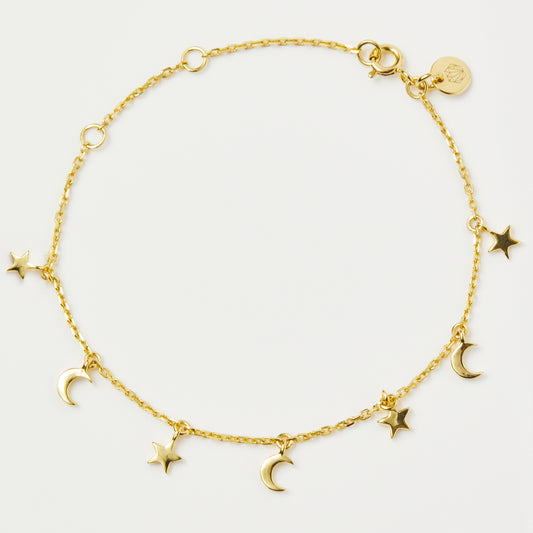 Mini Moon & Stars Charm Bracelet In Gold Vermeil - Bracelet - Carrie Elizabeth