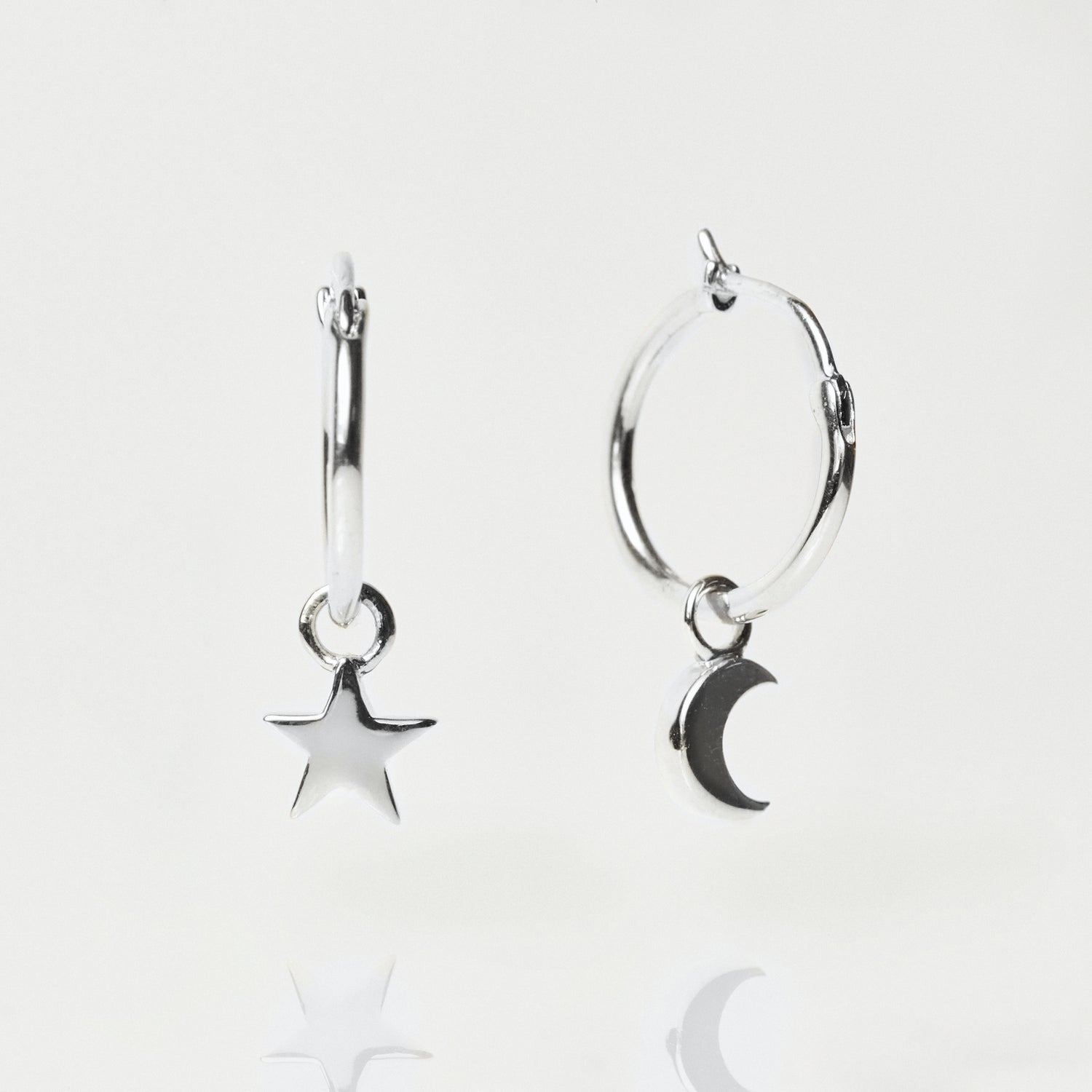 Moon & Star Charm Hoops in Sterling Silver - Earrings - Carrie Elizabeth