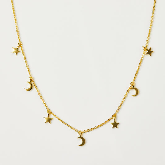 Moon & Stars Hanging Charm Necklace In Gold Vermeil - Necklace - Carrie Elizabeth