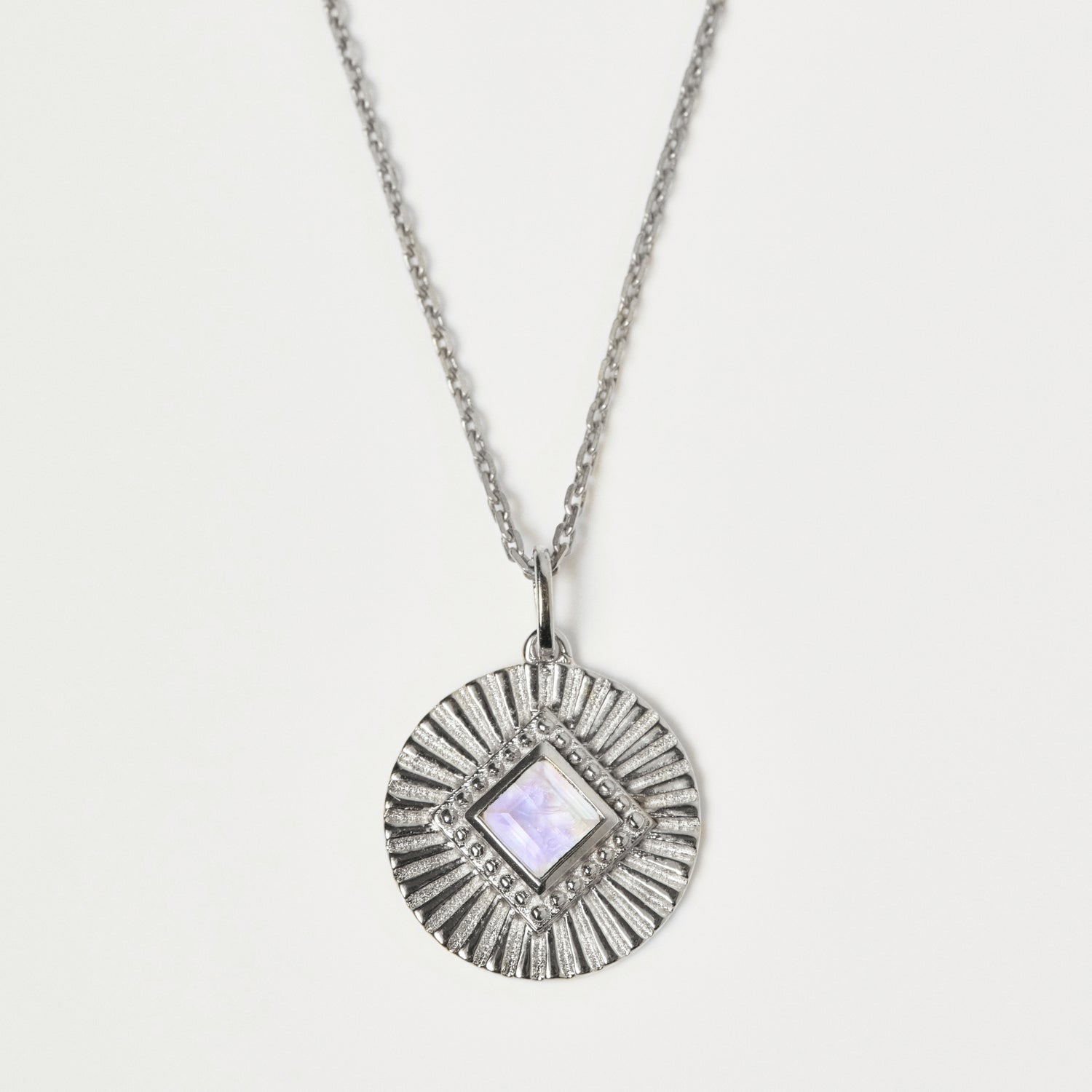 Moonstone Sunray Coin Pendant in Sterling Silver - necklace - Carrie Elizabeth