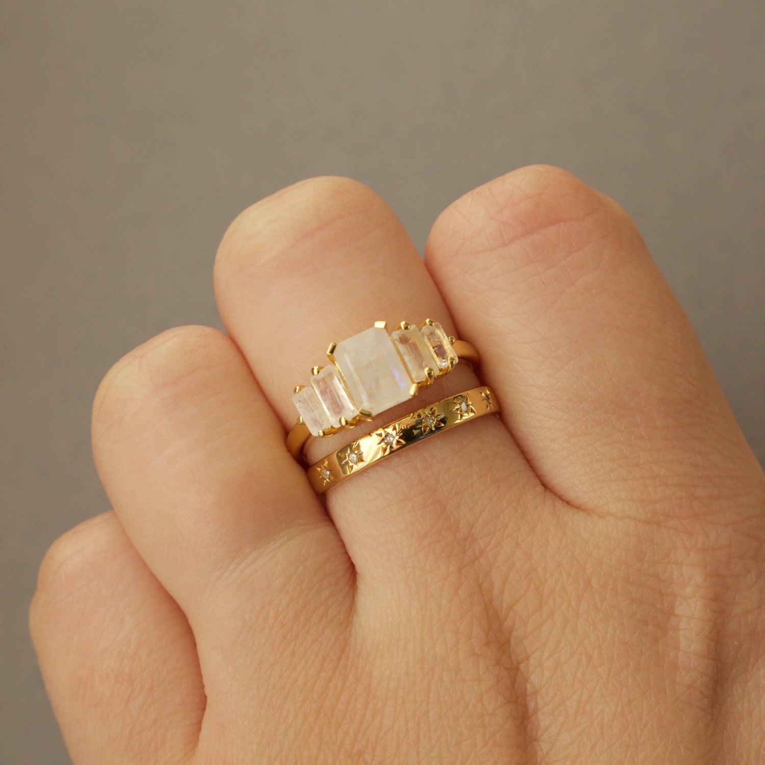 14k Gold Vermeil Moonstone Deco Ring Ring PINK CITY 