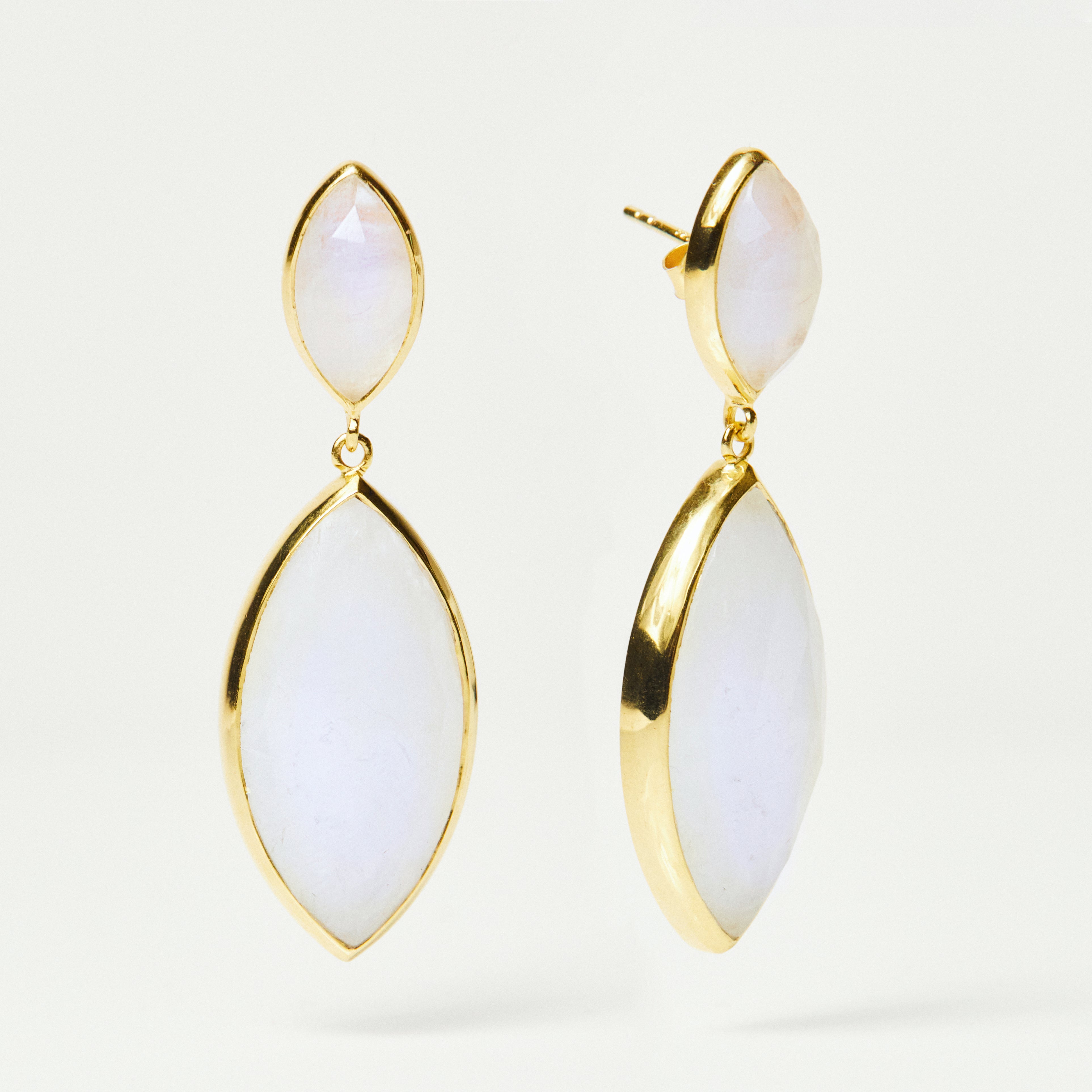 Moonstone Marquise Statement Earrings In Gold Vermeil - Earrings - Carrie Elizabeth