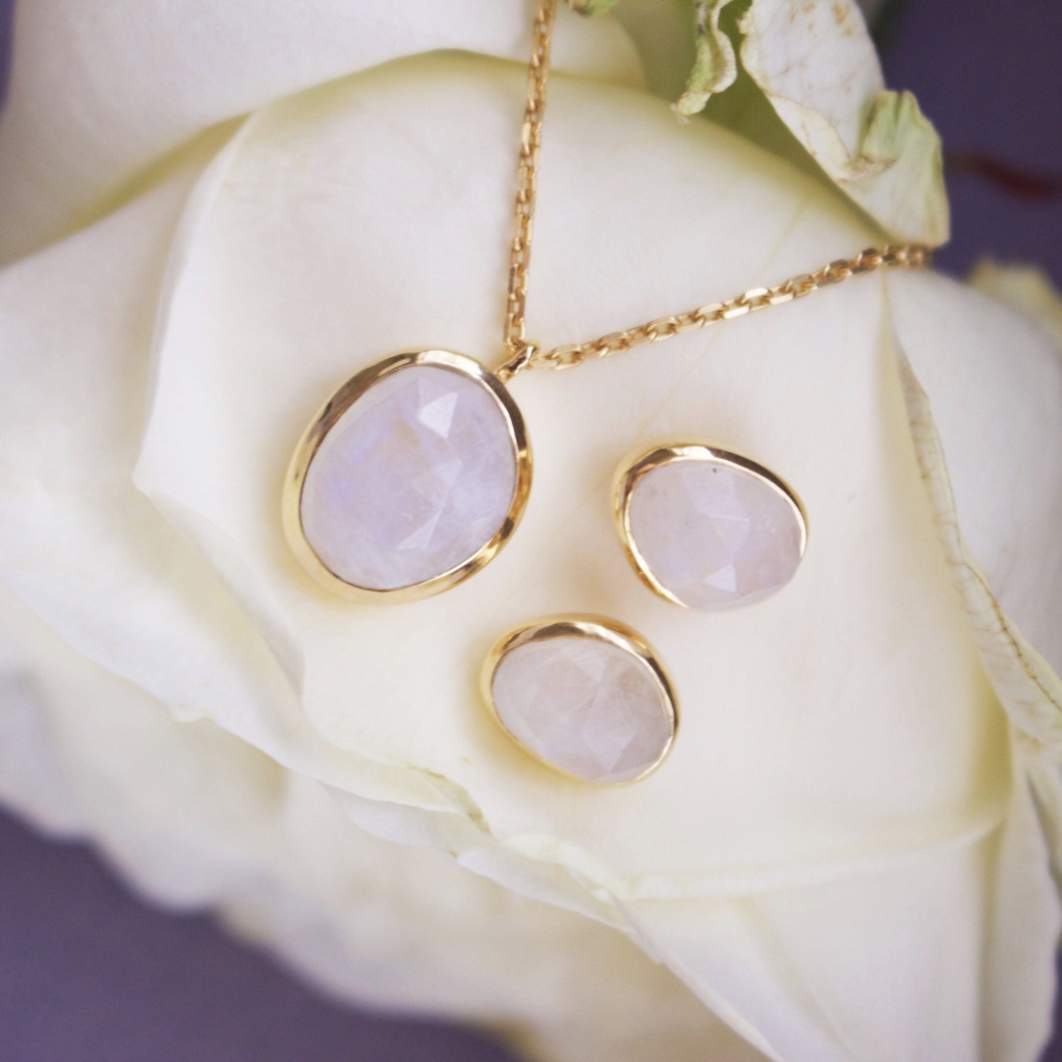14k Gold Vermeil Simple Earrings in Moonstone Earrings Malya 