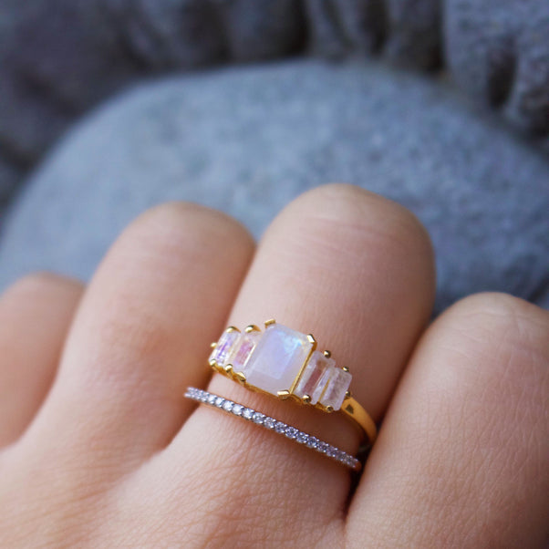 14k Gold Vermeil Moonstone Deco Ring Ring PINK CITY 