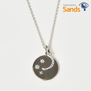 Sterling Silver "We will look for you in the stars" Coin Necklace with Crescent Moon Charm - Necklace - Carrie Elizabeth