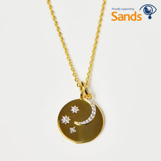 "We will look for you in the stars" Coin Necklace with Crescent Moon Charm In Gold Plating - Necklace - Carrie Elizabeth