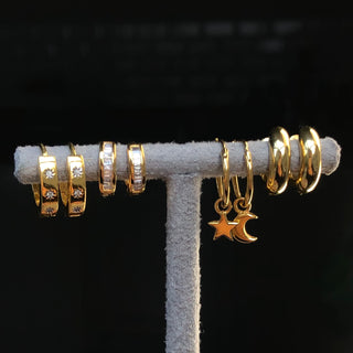 Star & Moon Charm Hoop Earrings In Gold Vermeil