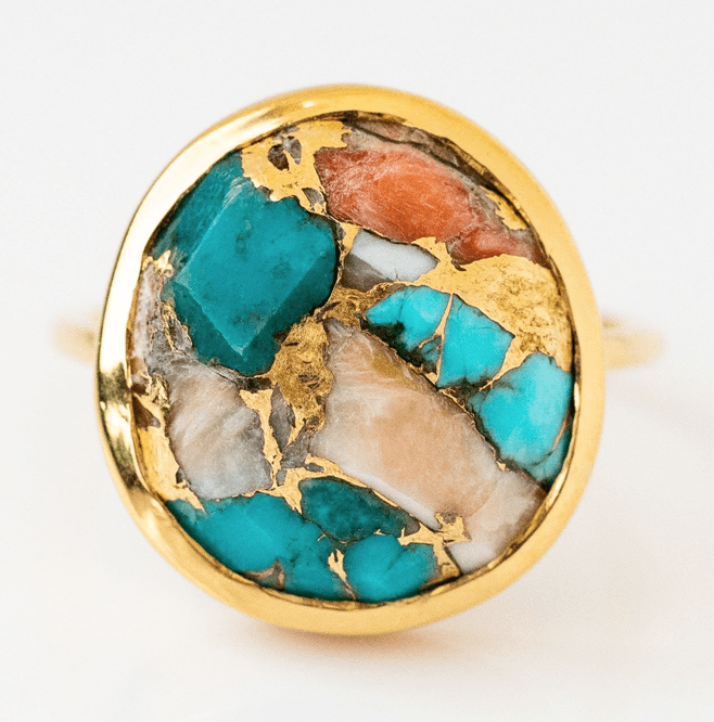 14k Gold Vermeil Statement Oyster Turquoise Ring 95.00 Best Seller, Gold, New In, over-80, ring, Semi Precious, Turquoise