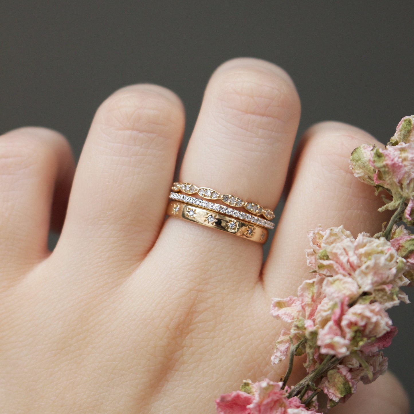 Simple Star Set Diamond Band In 14k Solid Yellow Gold - Ring - Carrie Elizabeth