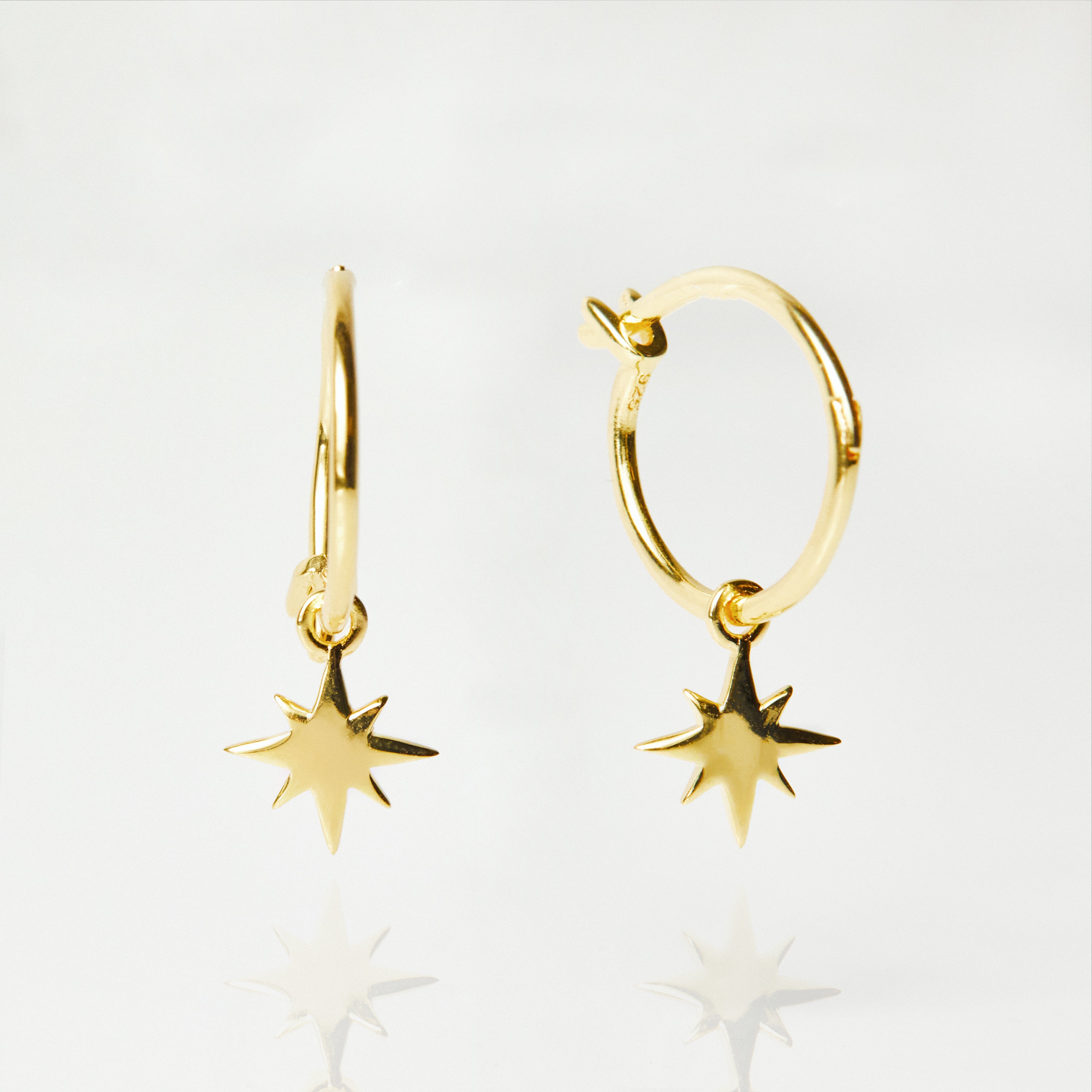 14K Yellow Gold Diamond Star Hoop Dangle Earrings E10417 | Priddy Jewelers  | Elizabethtown, KY