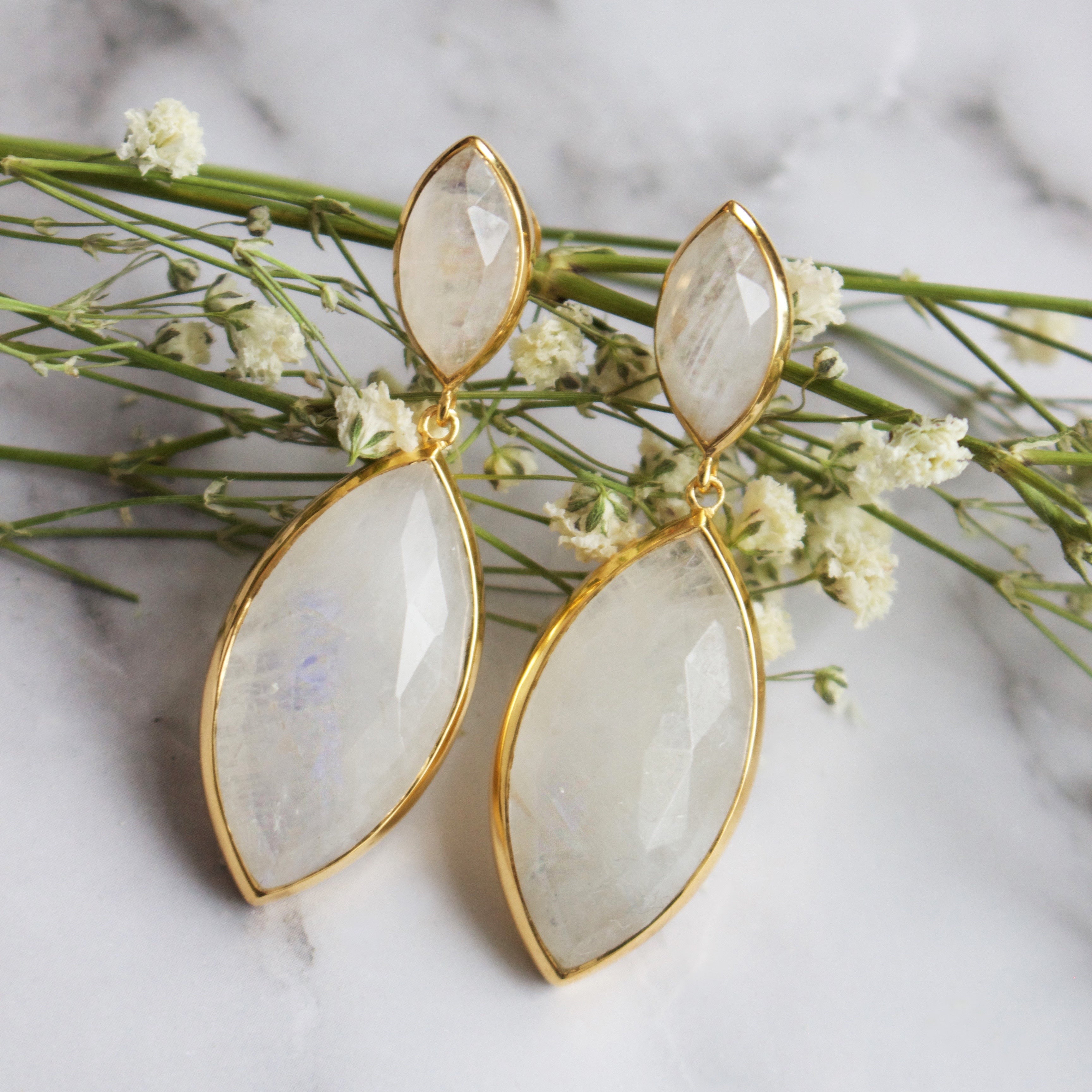 Moonstone Marquise Statement Earrings