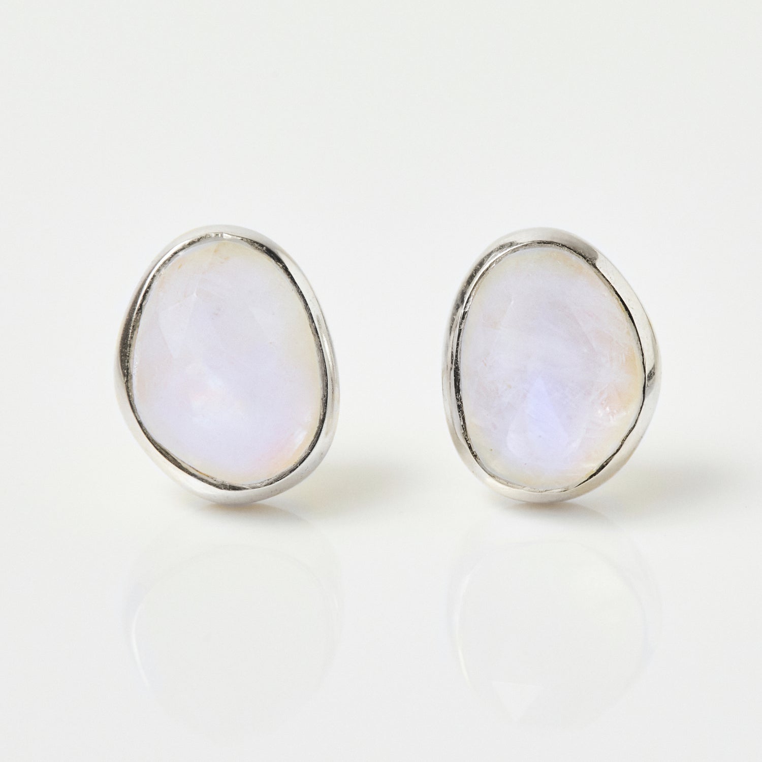 Sterling Silver Simple Stone Earrings in Moonstone - Earrings - Carrie Elizabeth