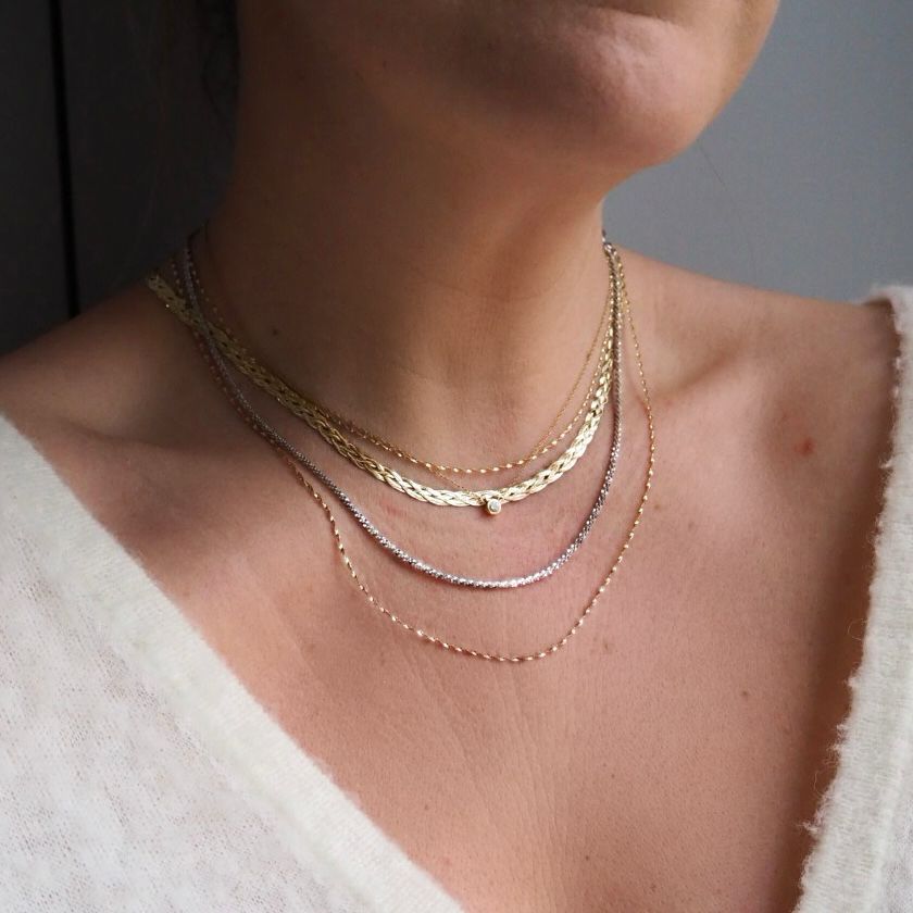 Diamond Cut Braid Chain Necklace in 9k Solid Yellow Gold - Necklace - Carrie Elizabeth
