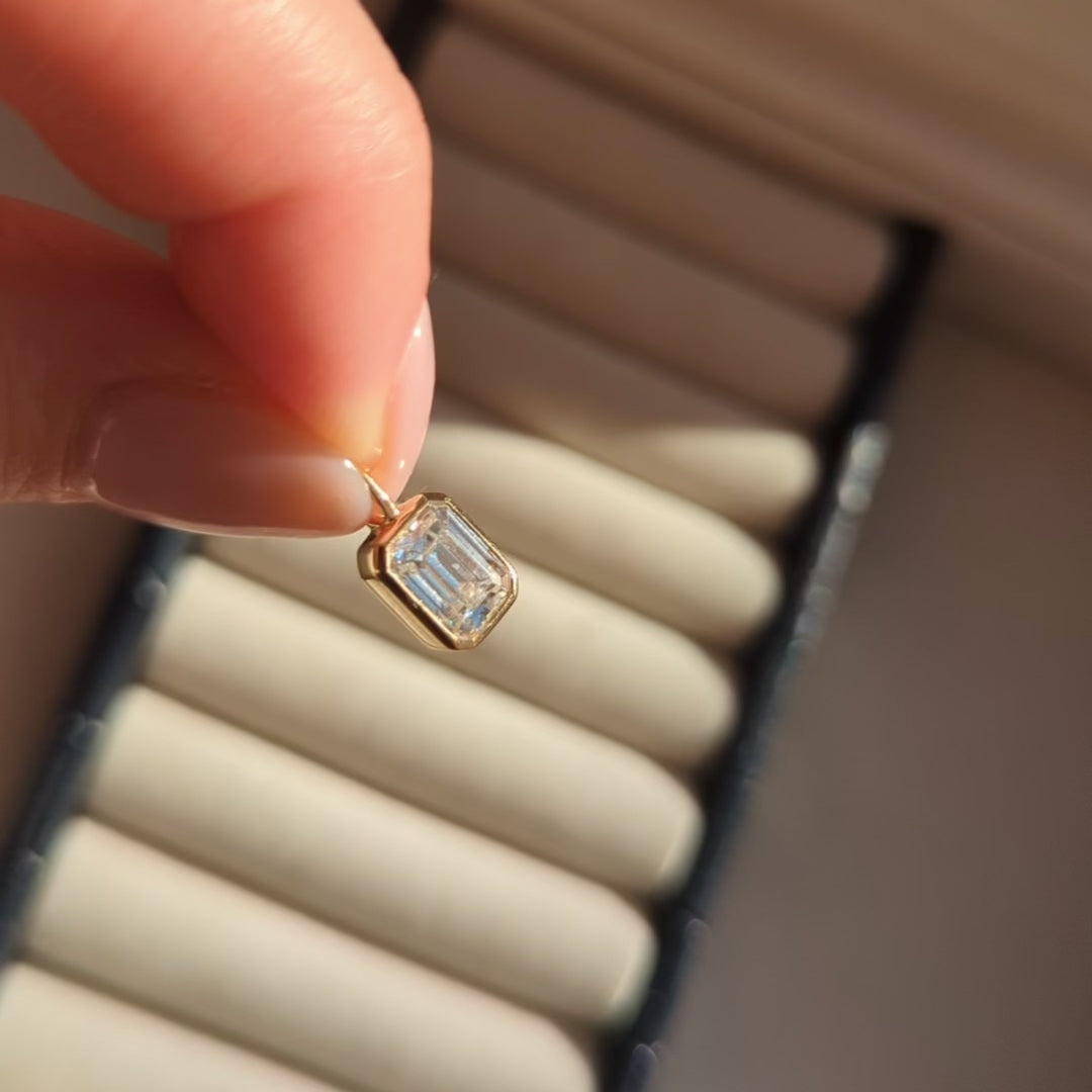 Moissanite Emerald Cut Bezel Set Pendant