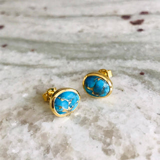 14k Gold Vermeil  Copper Turquoise Stud Earrings  Best Seller, earrings, Gold, Organic, over-80, Semi Precious, Studs, Turquoise