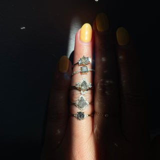 Exclusive Salt & Pepper Diamond & White Diamond Ring Set in 9k Solid Yellow Gold. Small Ring Pink City 