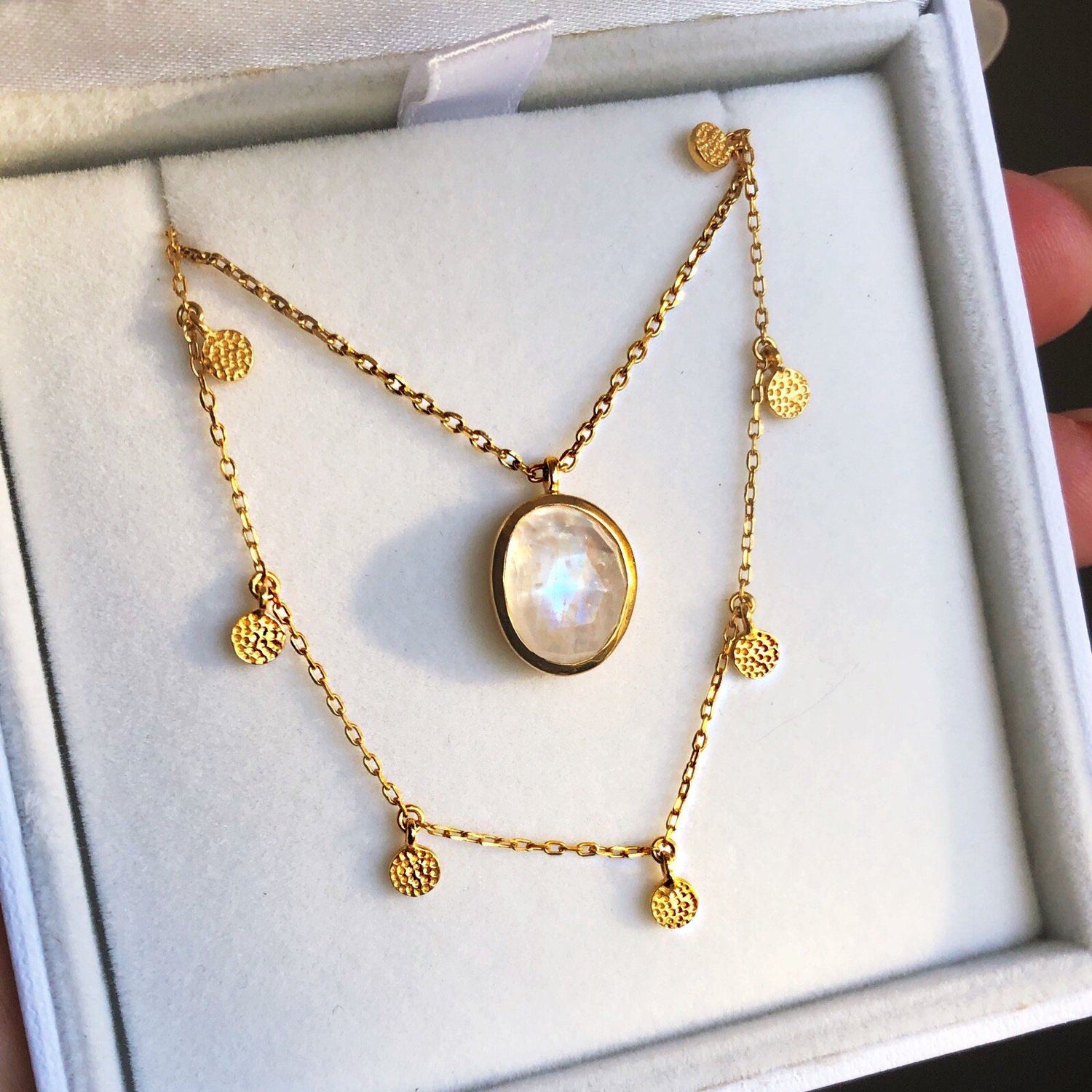 14k Gold Vermeil Semi Precious Stone Pendant in Moonstone  16", Best Seller, Bestseller, bride, Bridesmaid, Gold, Moonstone, necklace, Organic, over-80, Semi Precious