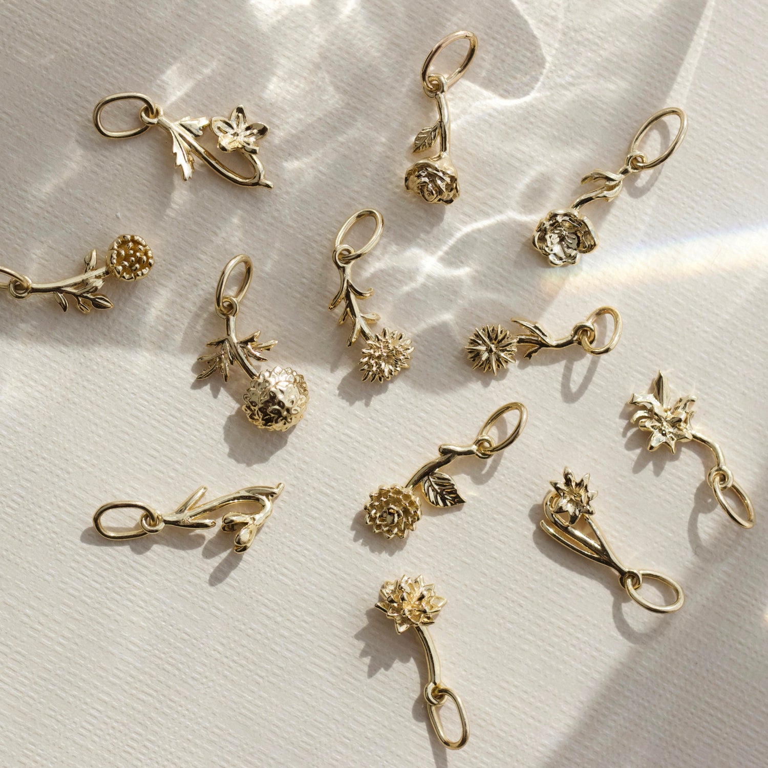 Carrie elizabeth birth flower charms 9k solid gold