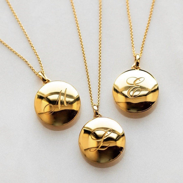 14k Gold Vermeil Engraved Initial Locket Necklace with Diamond Detail 150.00 100k10, 18