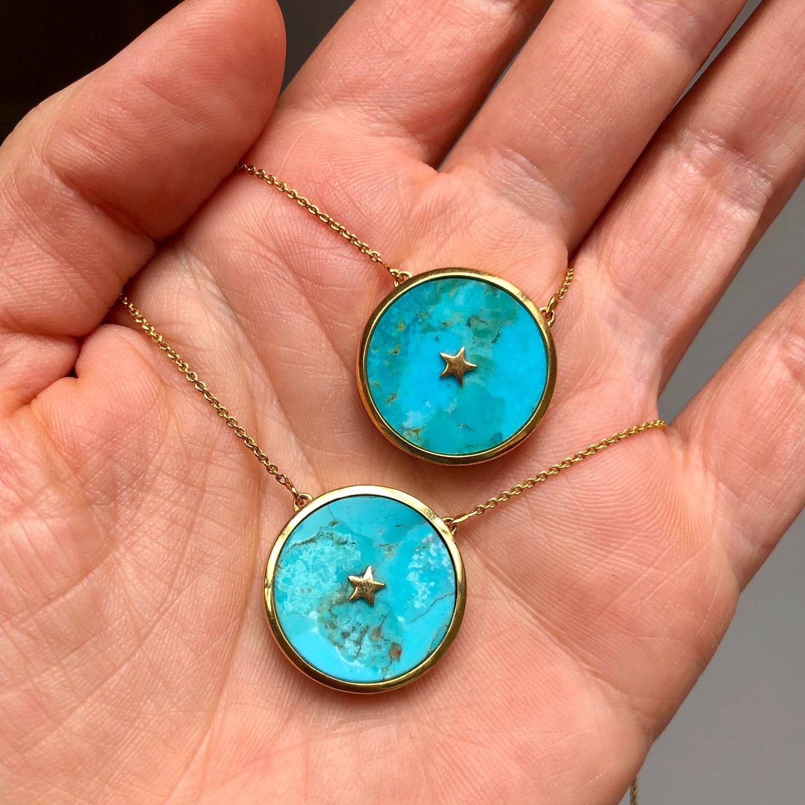 14k Gold Vermeil Night Sky Pendant Necklace in Turquoise Necklace VJI 