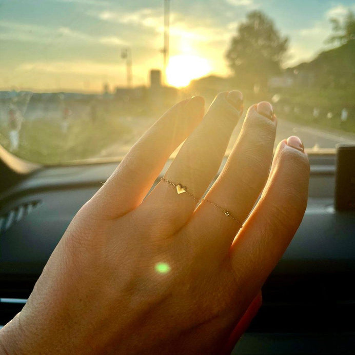 Gold Heart Chain Ring in 9k Solid Yellow Gold Ring Pink City 
