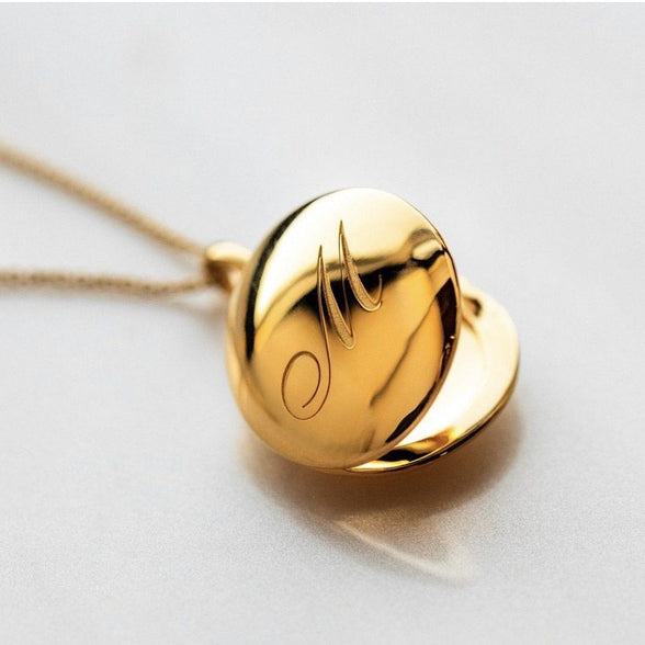 14k Gold Vermeil Engraved Initial Locket Necklace with Diamond Detail 150.00 100k10, 18