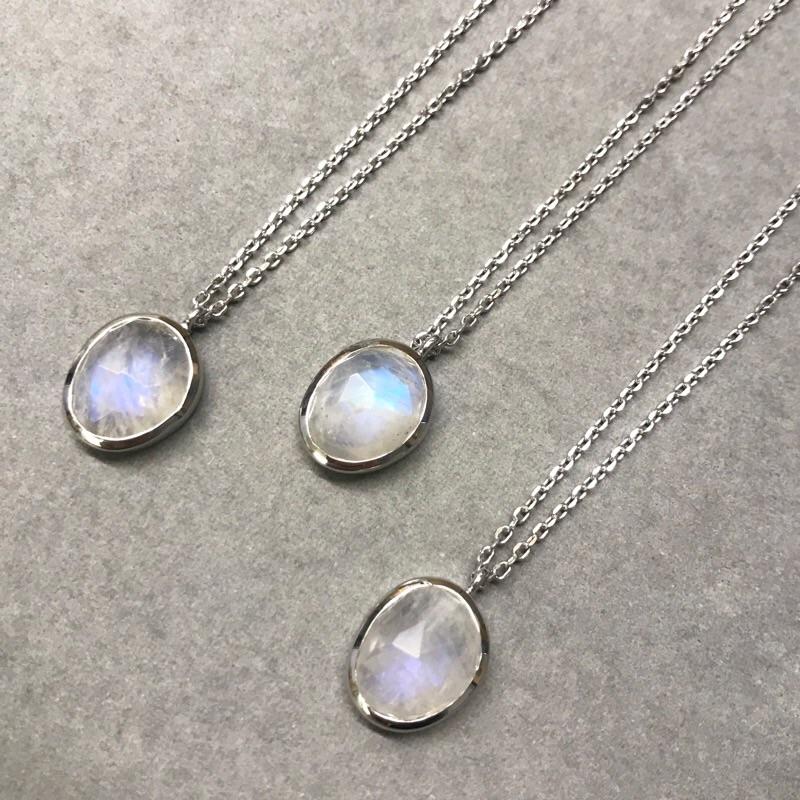 Sterling Silver Semi Precious Stone Pendant in Moonstone  16", bride, Bridesmaid, Moonstone, necklace, Organic, Semi Precious, Silver, under-80