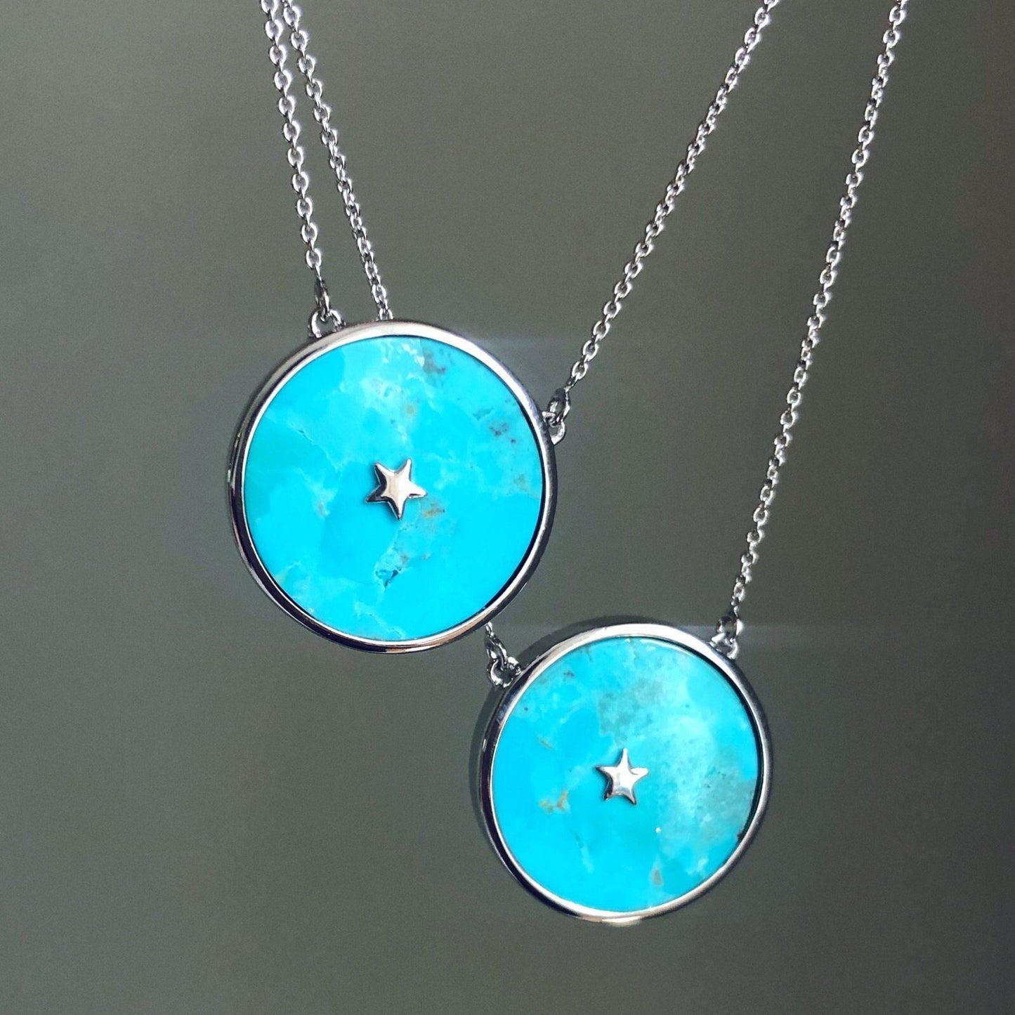 Sterling Silver Night Sky Pendant in Turquoise  18", Cosmos, necklace, over-80, Semi Precious, Silver, Turquoise, Valentines