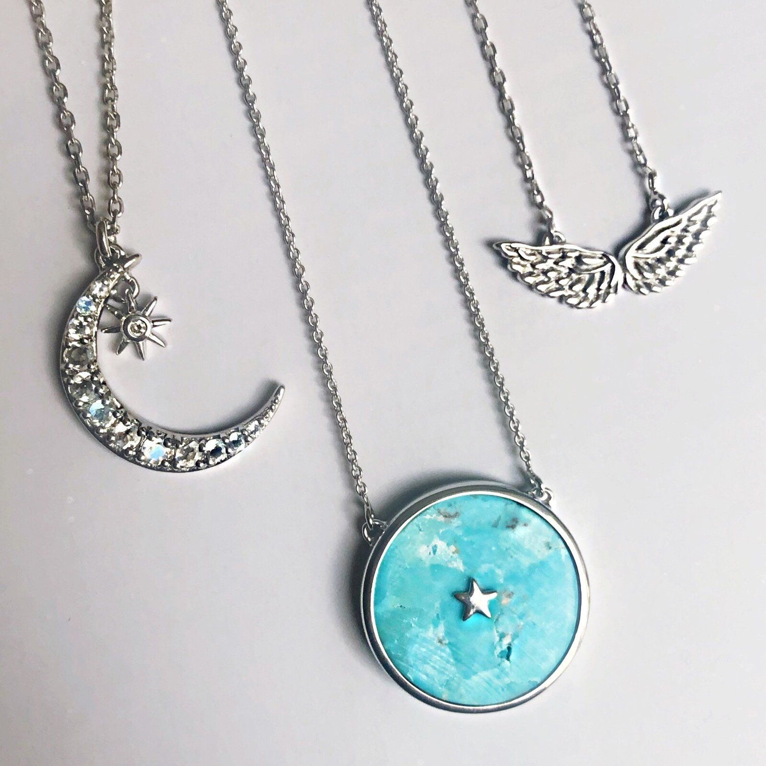 Sterling Silver Night Sky Pendant in Turquoise  18", Cosmos, necklace, over-80, Semi Precious, Silver, Turquoise, Valentines